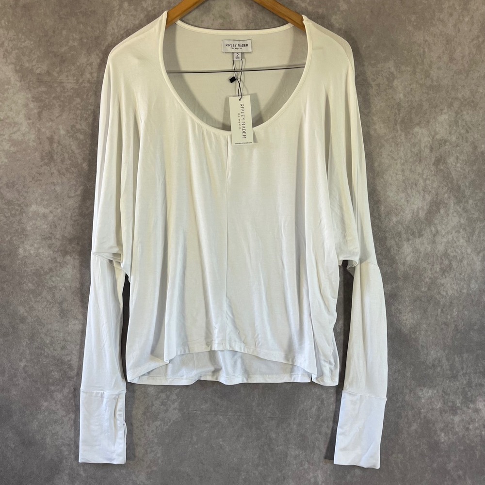 Ripley Rader Dolman Top Women 2 Small White Long Sleeve Scoop Neck Made USA NEW